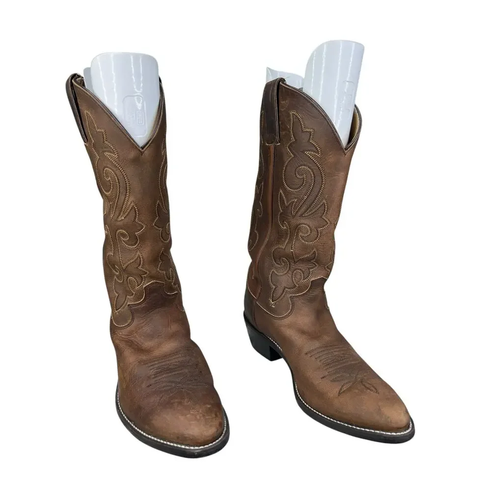 Justin Men's Brown Leather Western Cowboy Boot Size US 8 EE